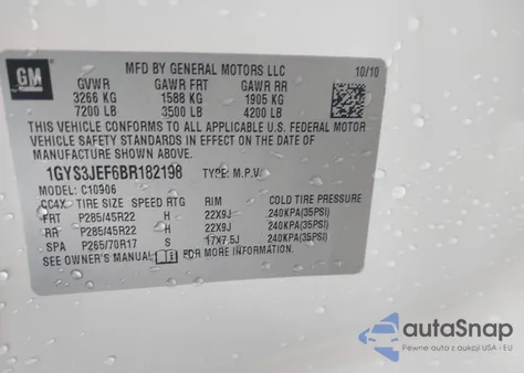 2011 Cadillac Escalade Esv Premium z USA, uszkodzony, nr VIN 1GYS3JEF6BR182198